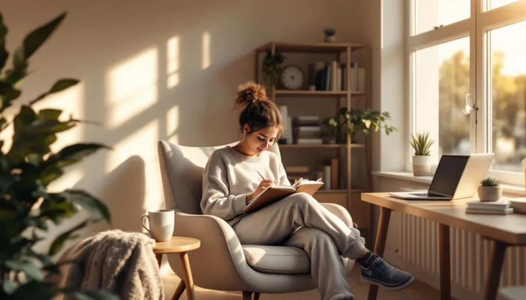Personne suivant une routine matinale productive au lever du jour